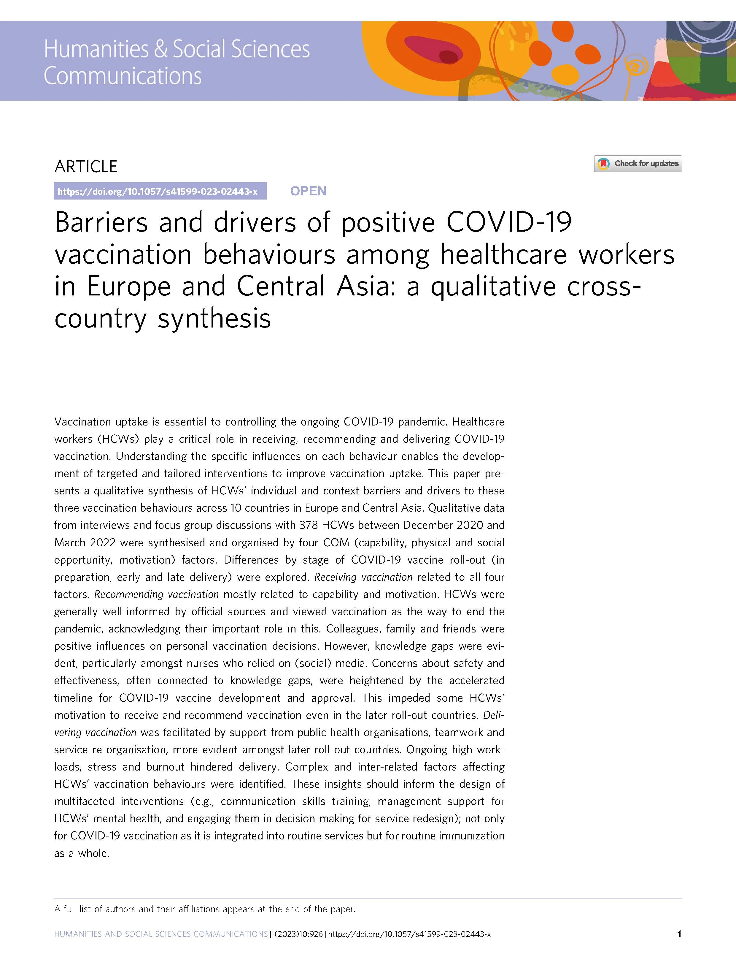 Bariere și factori favorizanți ai vaccinării COVID-19 în rândul personalului medical din Europa și Asia Centrală